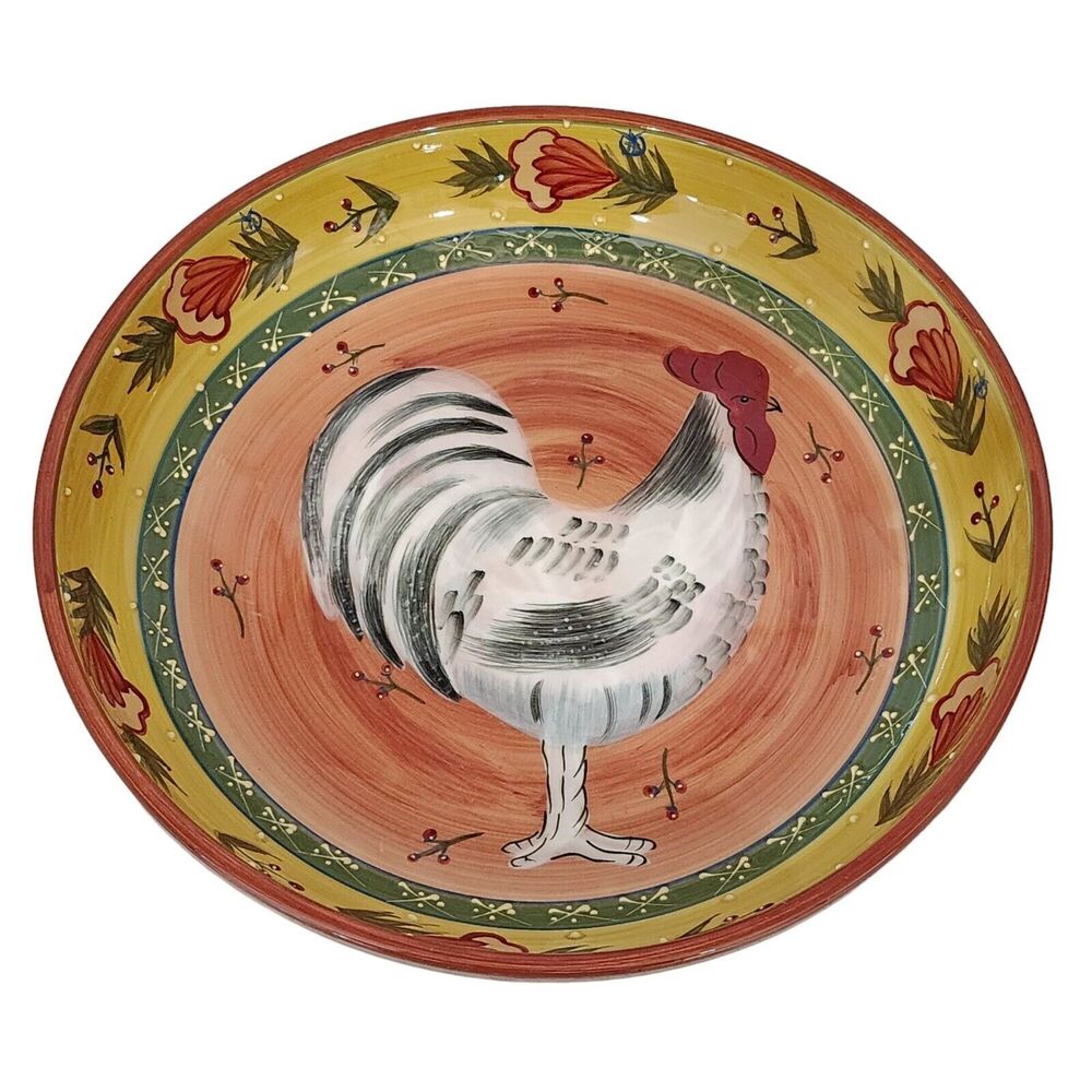 Jay Import Co Farmhouse Hand Painted‎ Rooster Ceramic Serving Bowl Multi 12.5in